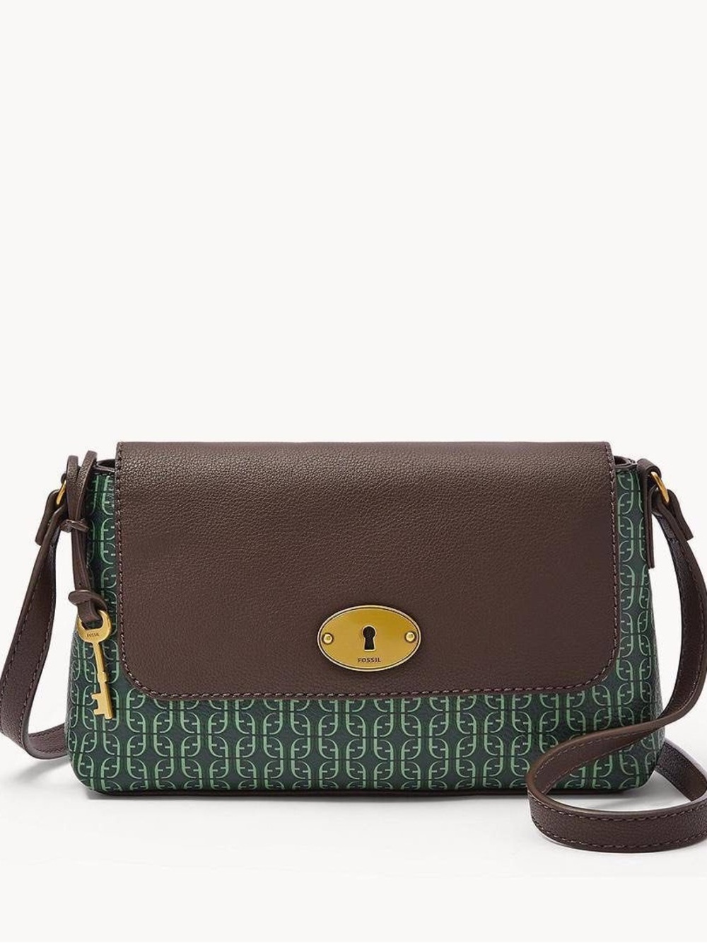 BNWT Fossil Dark Brown & Hunter Green Signature Gabriela Crossbody